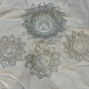 Federal Glass Petal 8 inch Crystal Bowl and a 3 - 6 1/4 inch plate Set